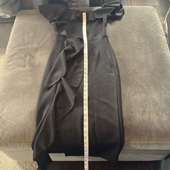 Women’s Black Off-Shoulder BodyCon Midi Dress with Ruffles Size S NWOT - Picture 9 of 13